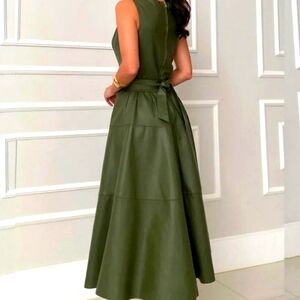 Olive Green Pu Leather Dress